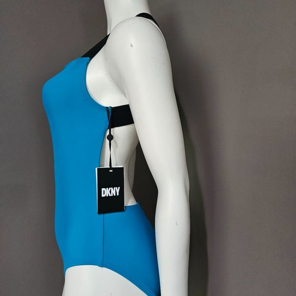 DKNY  Logo Cross-Back One-Piece Swimsuit Tropical Blue - Picture 4 of 10